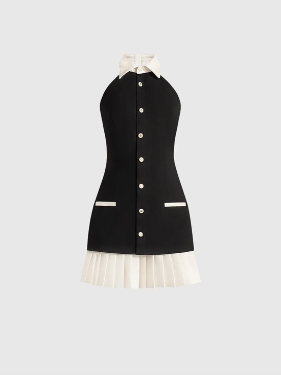 Maniere De Voir Dresses & Skirts - Manière De Voir Black Dress with White Collar and Pleated Hem